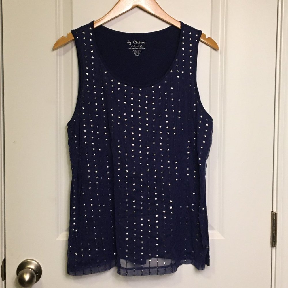 by Chico's Navy Knit and Mesh Sequin Tank M